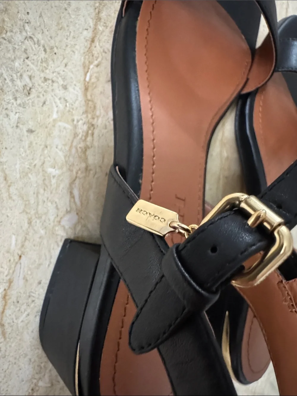 New Coach Black Leather Slingback Sandals.